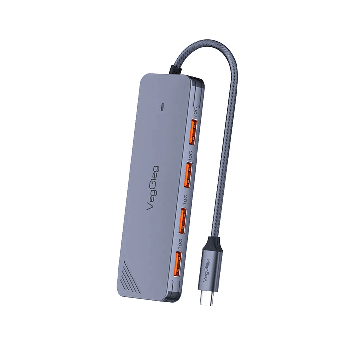 Hub Adapador Tipo C 3.2 Gen 2 A 4 Puertos Usb 10gbs Veggieg Gris metalico 1