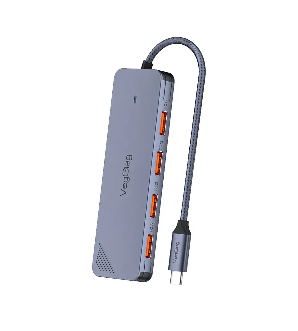 Hub Adapador Tipo C 3.2 Gen 2 A 4 Puertos Usb 10gbs Veggieg Gris metalico 1