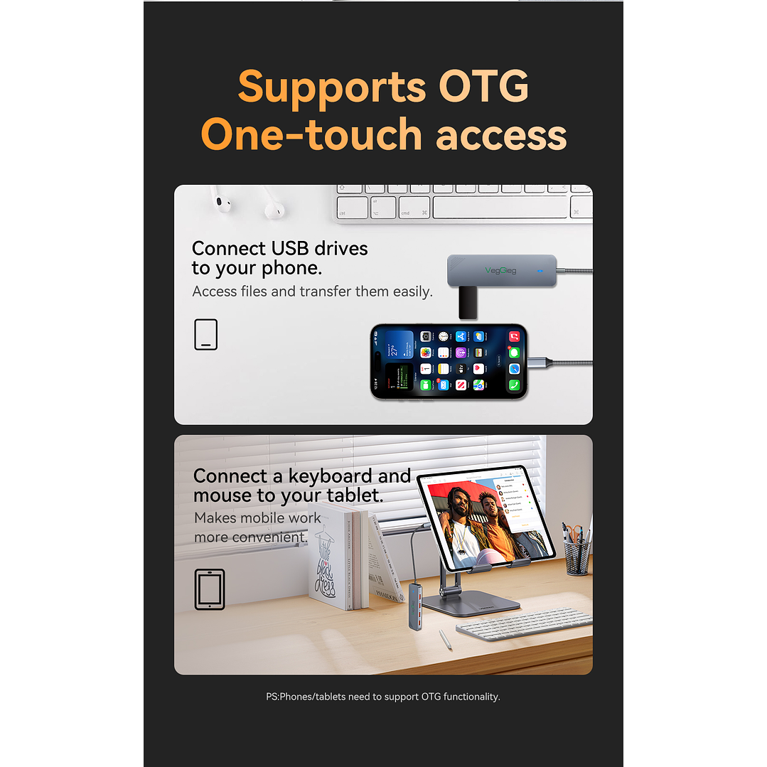 Hub Adapador Tipo C 3.2 Gen 2 A 4 Puertos Usb 10gbs Veggieg Gris metalico 11