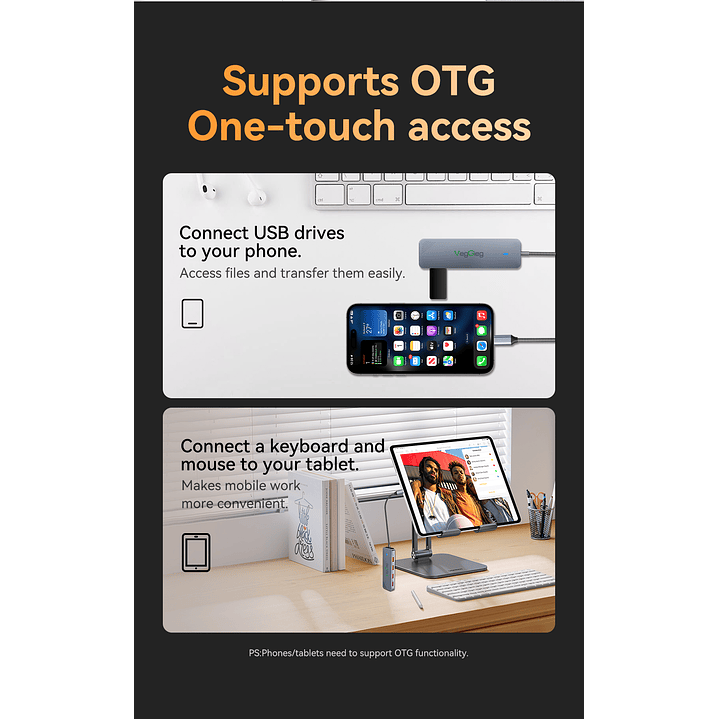 Hub Adapador Tipo C 3.2 Gen 2 A 4 Puertos Usb 10gbs Veggieg Gris metalico 11