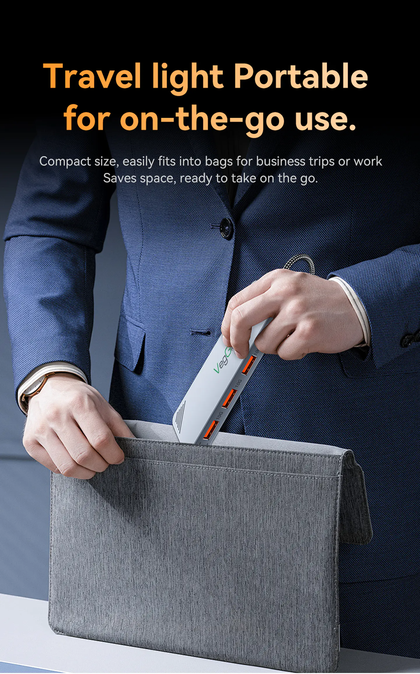 Hub Adapador Tipo C 3.2 Gen 2 A 4 Puertos Usb 10gbs Veggieg Gris metalico 12