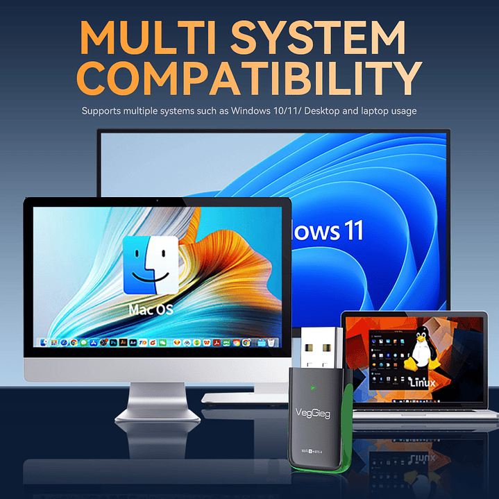 Adaptador 2 En 1 Bluetooth5.4 + Wifi 6+ 1100mbps Veggieg 3