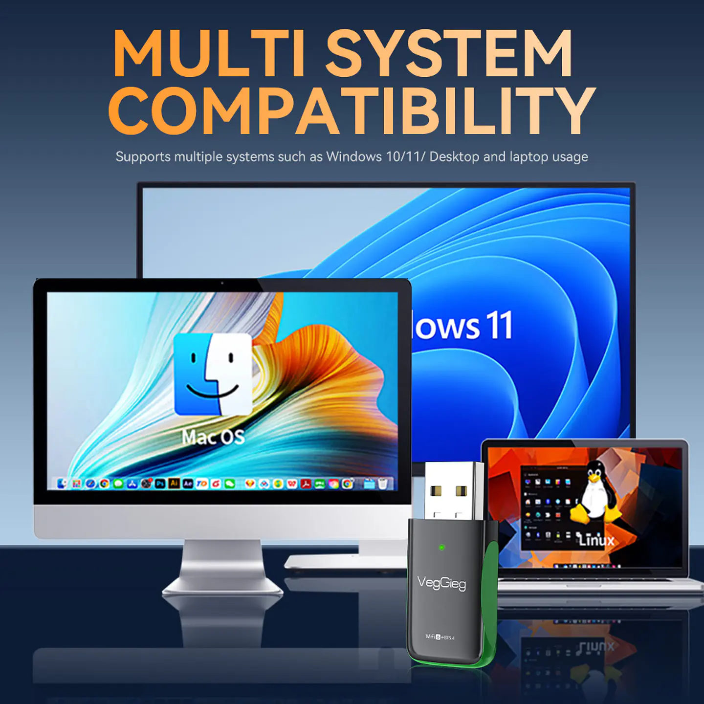 Adaptador 2 En 1 Bluetooth5.4 + Wifi 6+ 1100mbps Veggieg 3