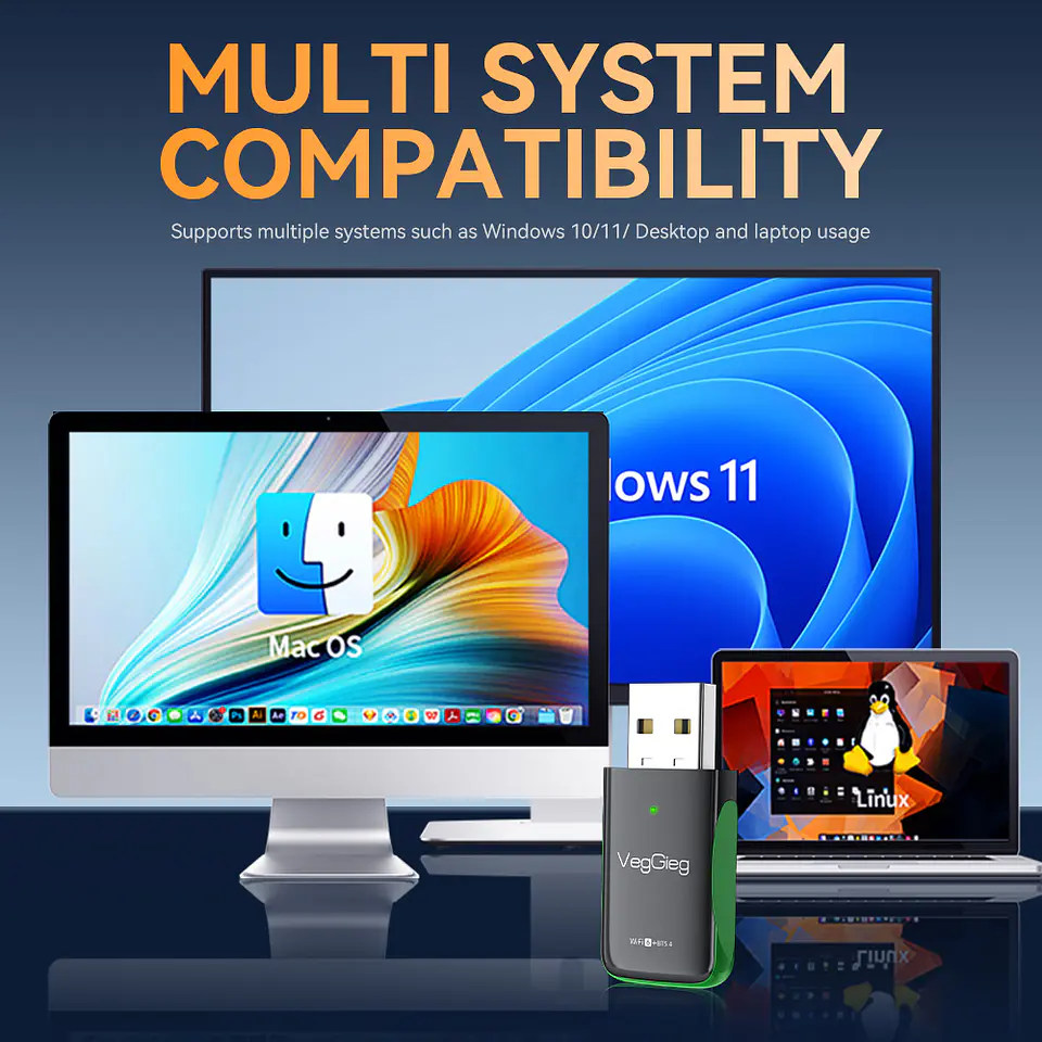 Adaptador 2 En 1 Bluetooth5.4 + Wifi 6+ 1100mbps Veggieg 3