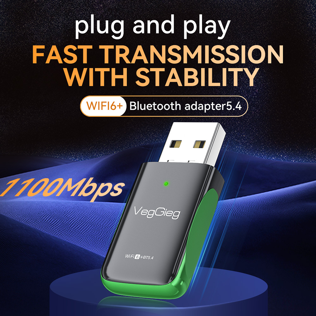 Adaptador 2 En 1 Bluetooth5.4 + Wifi 6+ 1100mbps Veggieg 6