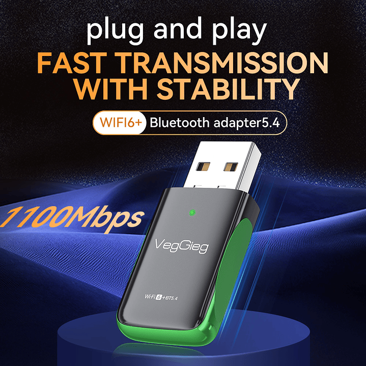 Adaptador 2 En 1 Bluetooth5.4 + Wifi 6+ 1100mbps Veggieg 6
