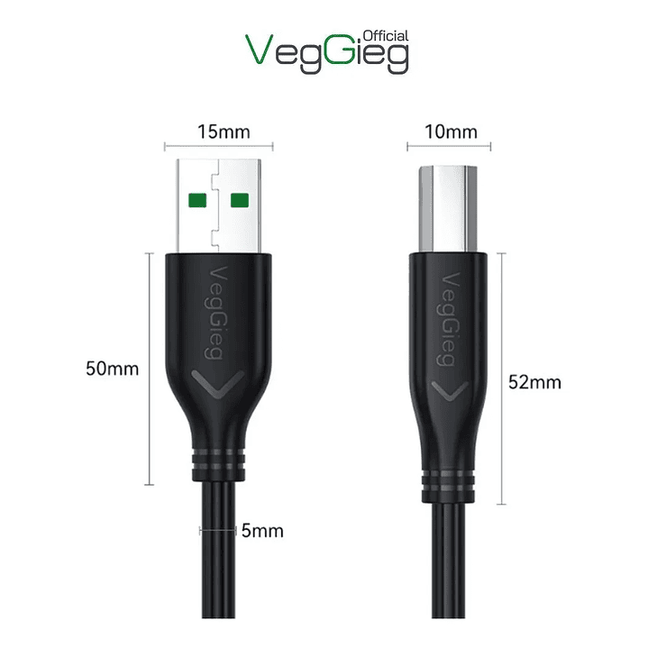 Cable Impresora Premium Usb 2.0 A Usb Tipo B 1.5 / 3 / 5mts Veggieg Negro 2