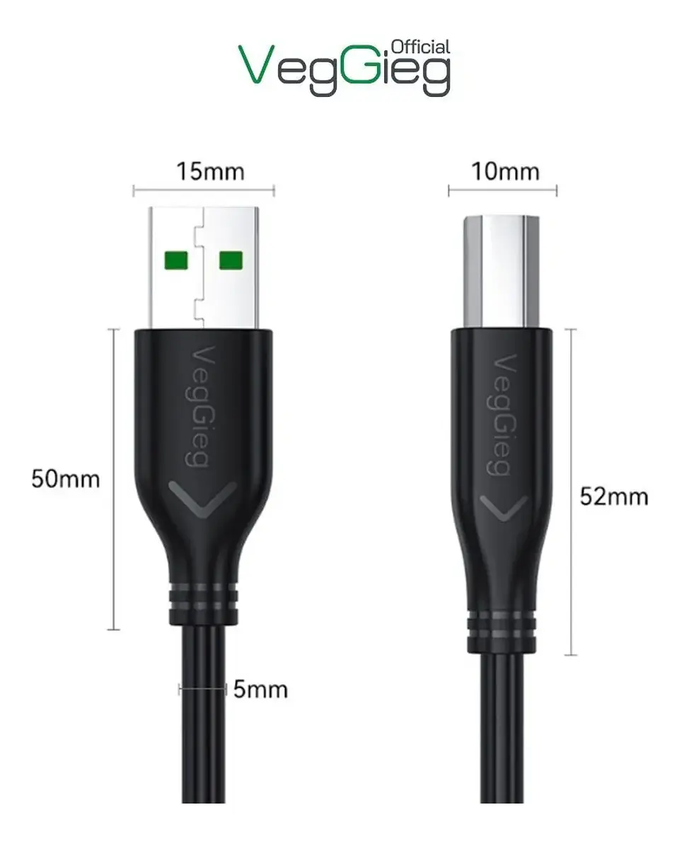 Cable Impresora Premium Usb 2.0 A Usb Tipo B 1.5 / 3 / 5mts Veggieg Negro 2