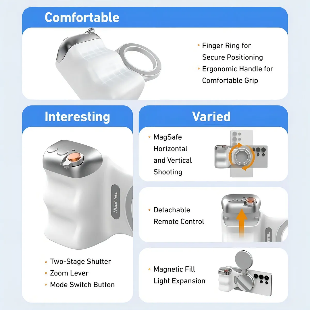 Empuñadura Magnetica Para Camara De Teléfono Soporte Telesin Blanco SAMSUNG - IPHONE 2