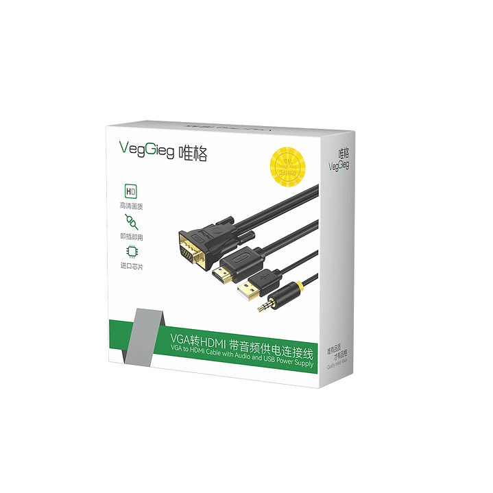 Adaptador VGA a HDMI con Audio y USB – VEGGIEG | 1080P Full HD 1.5 / 3 / 5 Metros 1