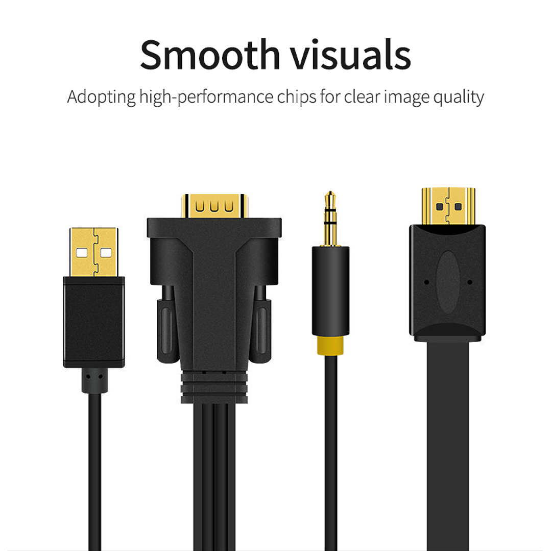 Adaptador VGA a HDMI con Audio y USB – VEGGIEG | 1080P Full HD 1.5 / 3 / 5 Metros 4