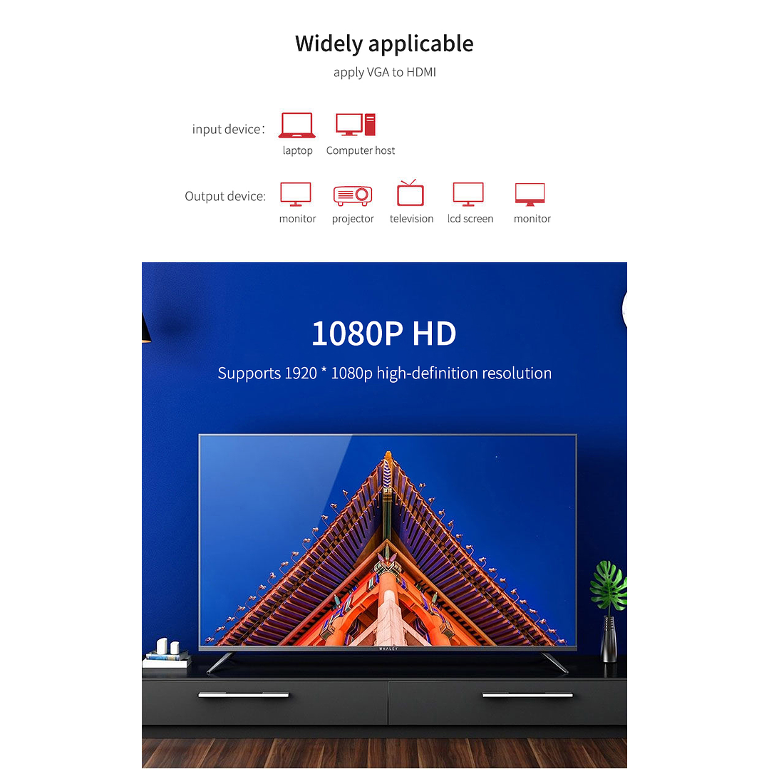 Adaptador VGA a HDMI con Audio y USB – VEGGIEG | 1080P Full HD 1.5 / 3 / 5 Metros 7