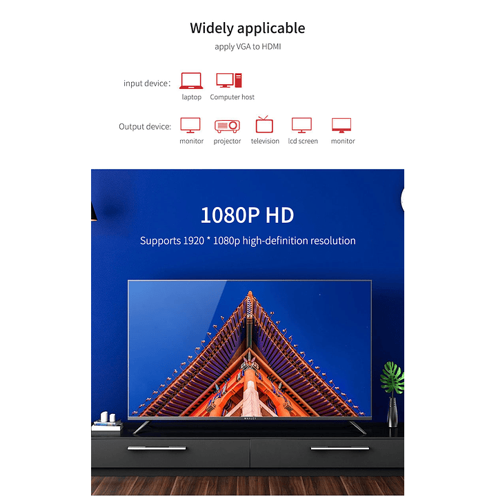Adaptador VGA a HDMI con Audio y USB – VEGGIEG | 1080P Full HD 1.5 / 3 / 5 Metros 7