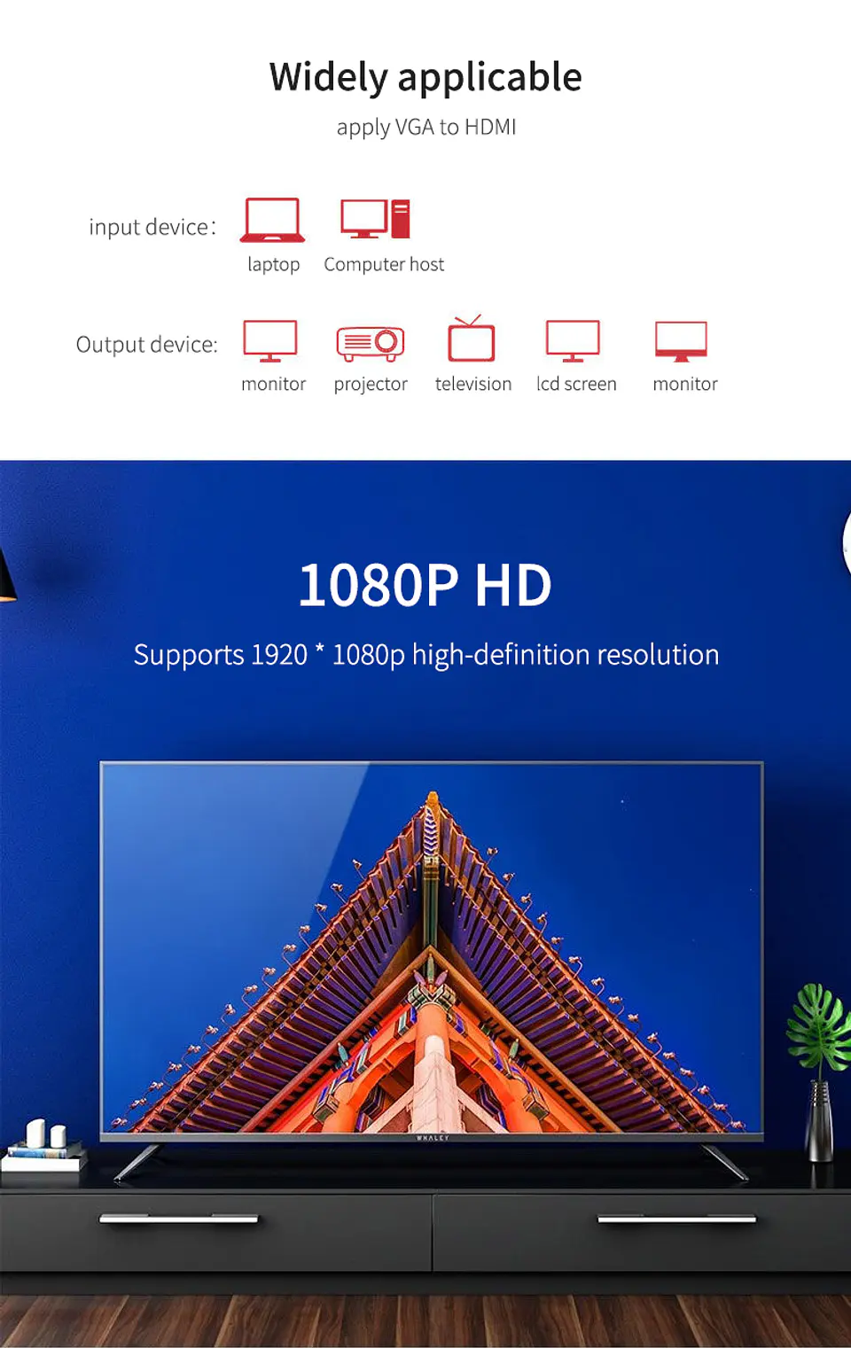 Adaptador VGA a HDMI con Audio y USB – VEGGIEG | 1080P Full HD 1.5 / 3 / 5 Metros 7