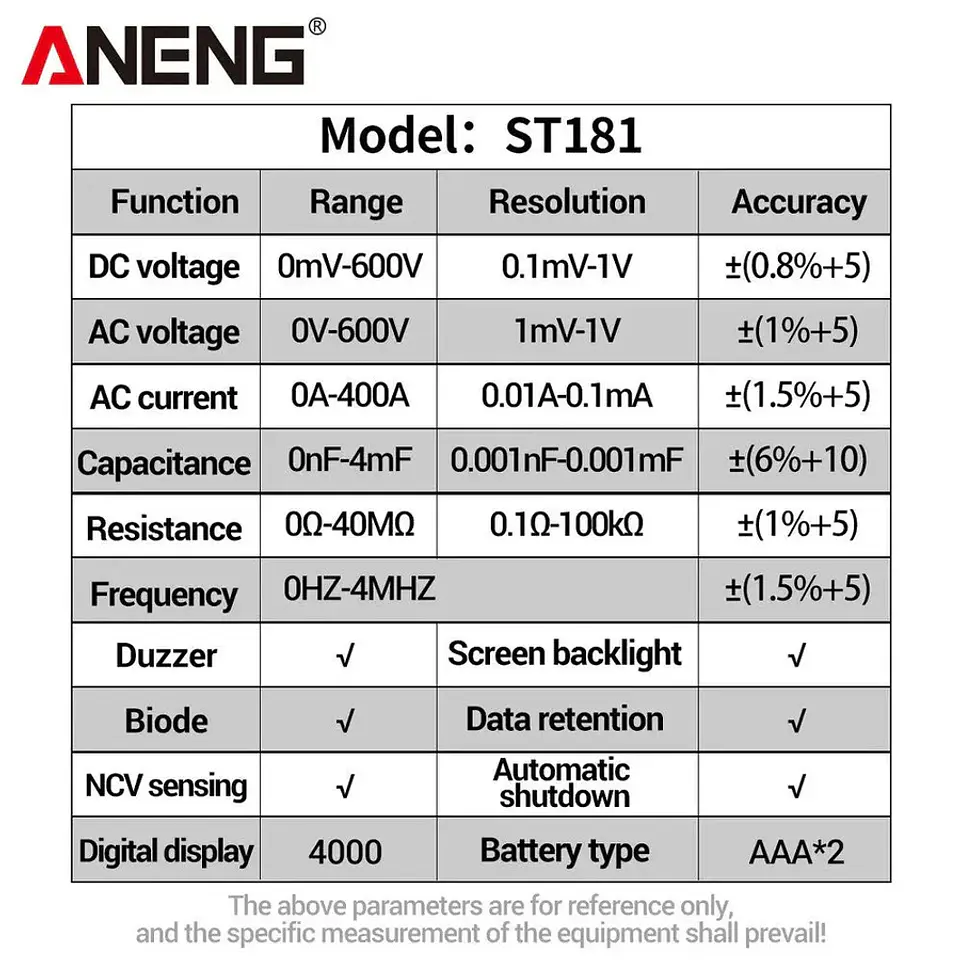 Pinza Amperimétrica Digital ANENG ST181 4