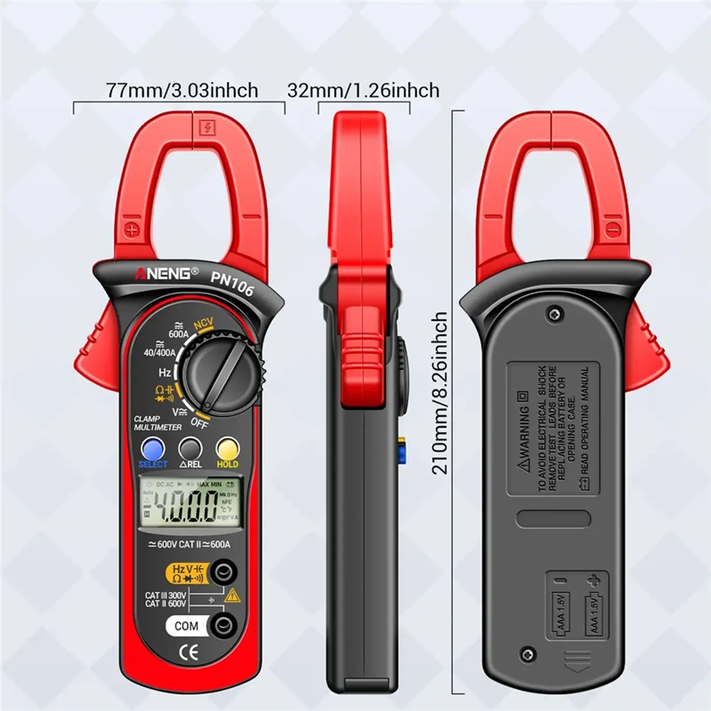 Pinza Amperimétrica Digital ANENG PN106 Profesional Multímetro AC/DC 600A 5