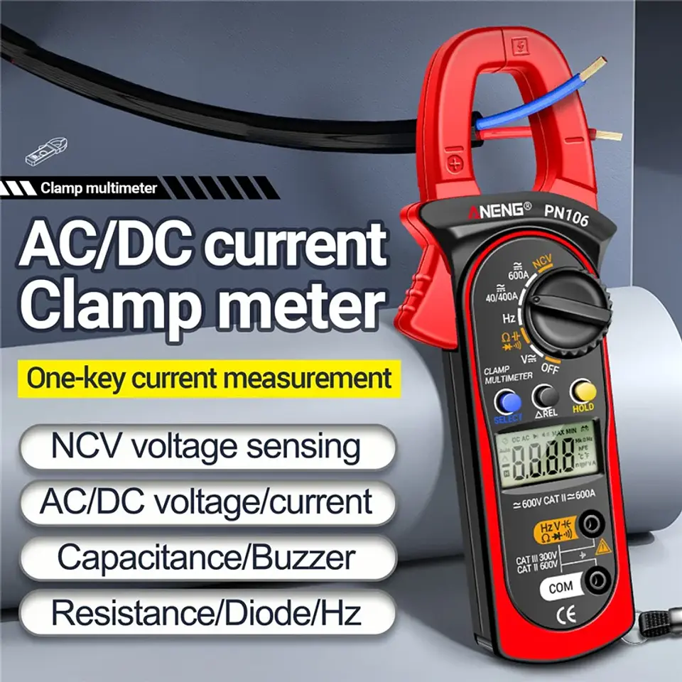Pinza Amperimétrica Digital ANENG PN106 Profesional Multímetro AC/DC 600A 10