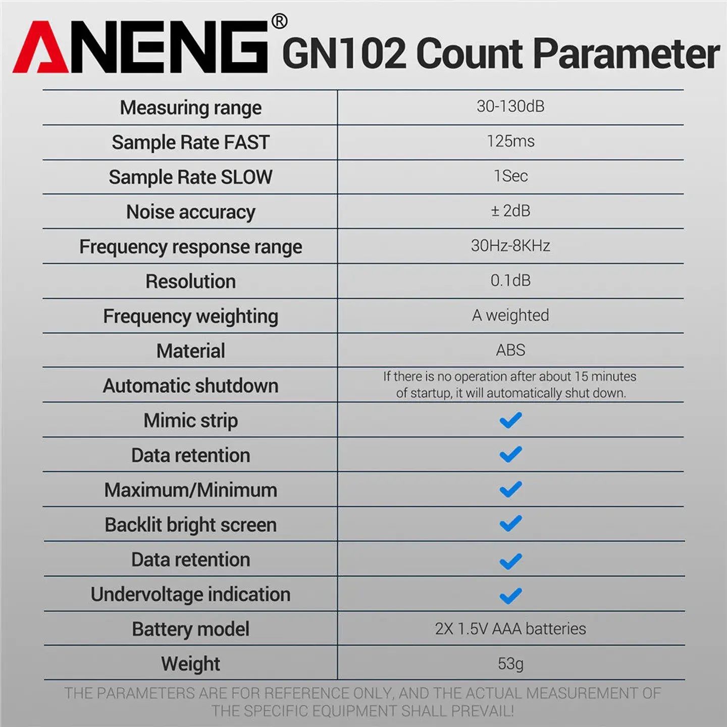Medidor de Ruido Digital ANENG GN102  Decibelímetro Profesional 30-130 dB 9