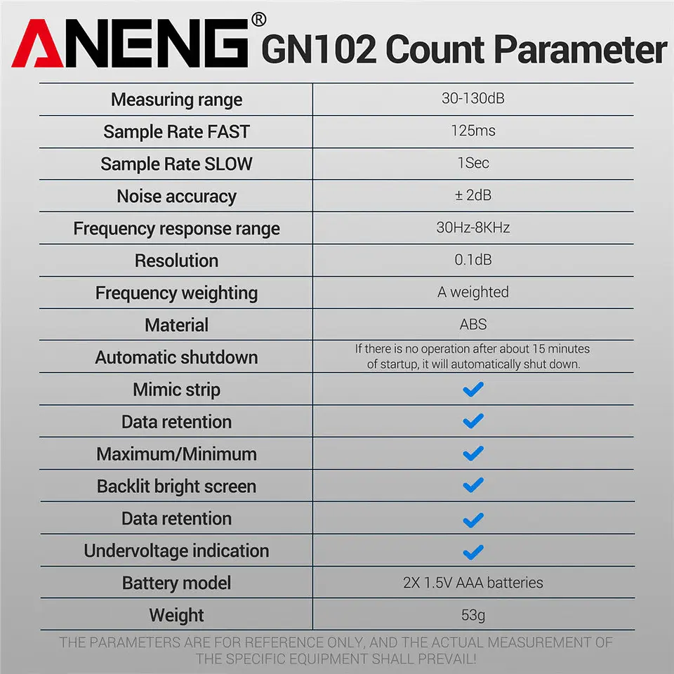 Medidor de Ruido Digital ANENG GN102  Decibelímetro Profesional 30-130 dB 9