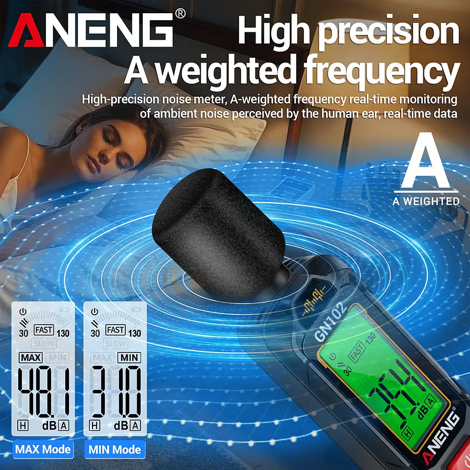 Medidor de Ruido Digital ANENG GN102  Decibelímetro Profesional 30-130 dB 2