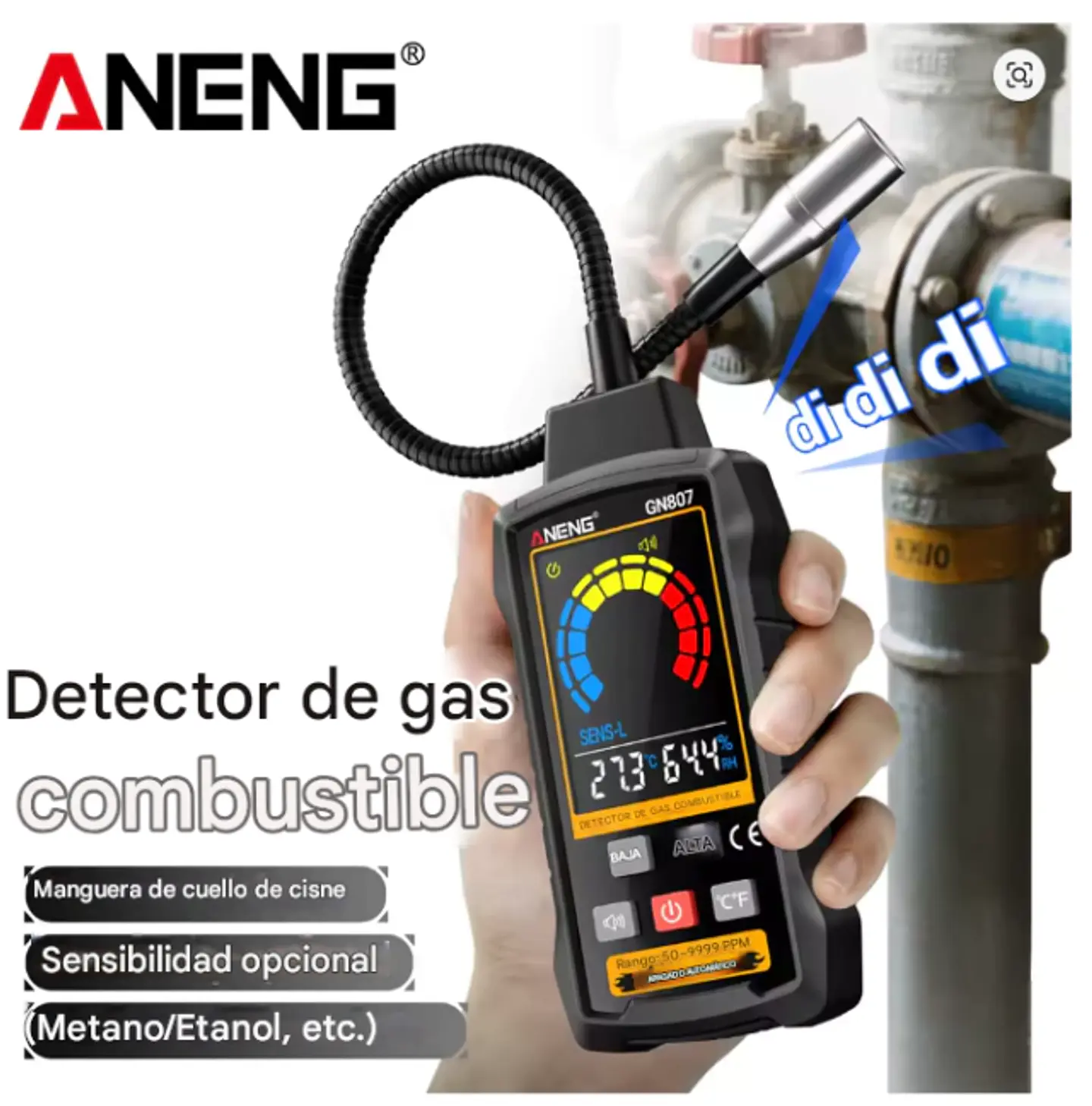 Detector de Gas Combustible ANENG GN807  50-10000 PPM | Alarma Sonora | Sensor de Alta Sensibilidad 2