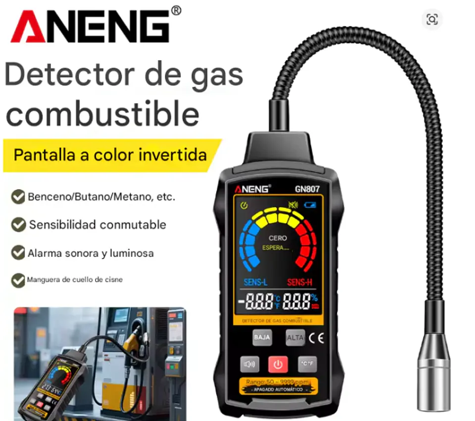 Detector de Gas Combustible ANENG GN807  50-10000 PPM | Alarma Sonora | Sensor de Alta Sensibilidad 3