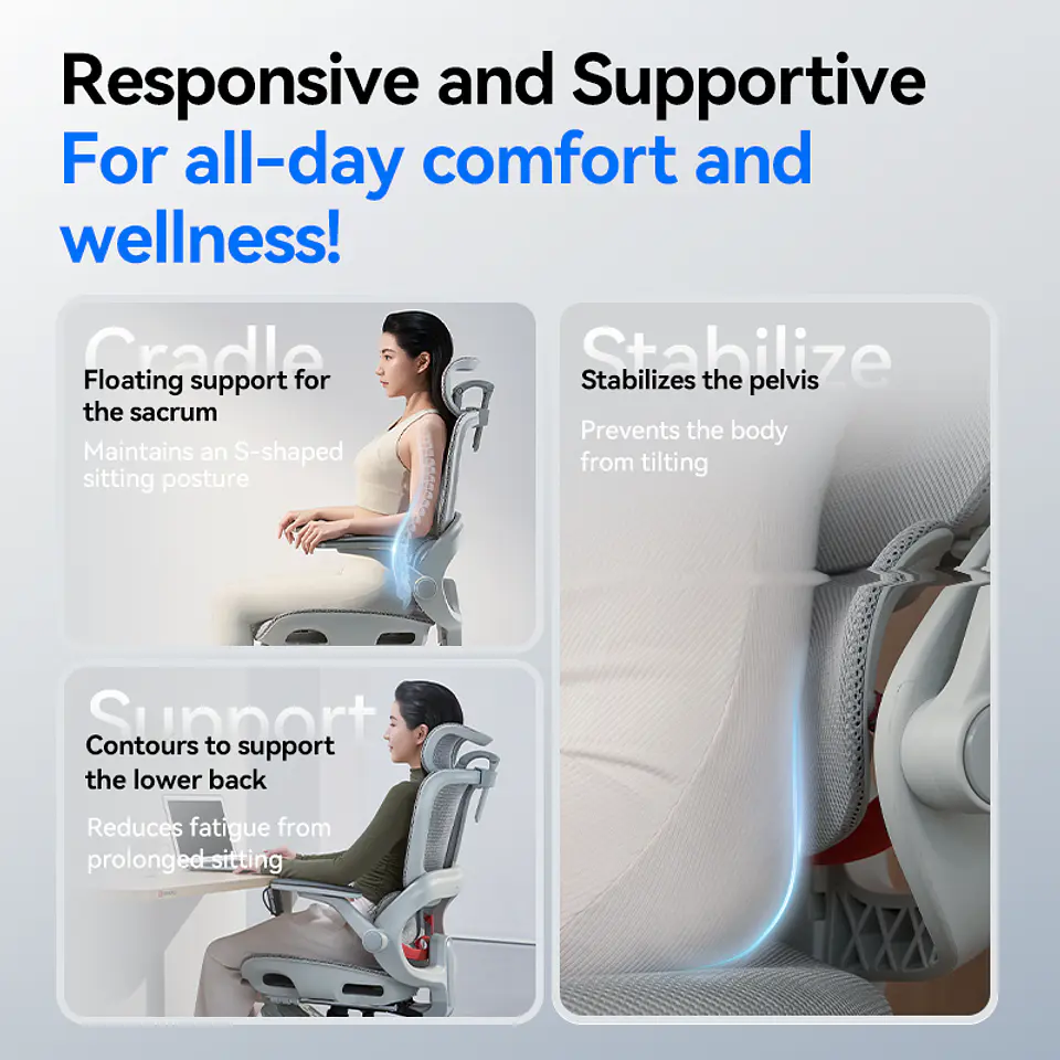 Silla Ergonómica SIHOO B100 Pro | Soporte Lumbar Flotante | Reclinable 135° | Reposabrazos 4D | Malla Premium Oficina / Home Office 3