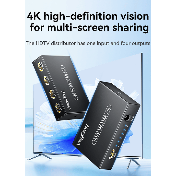 Splitter HDMI 1x8 VegGieg V-HD08 | Distribuidor HDMI 4K | 1 Entrada 8 Salidas | Plug & Play 3