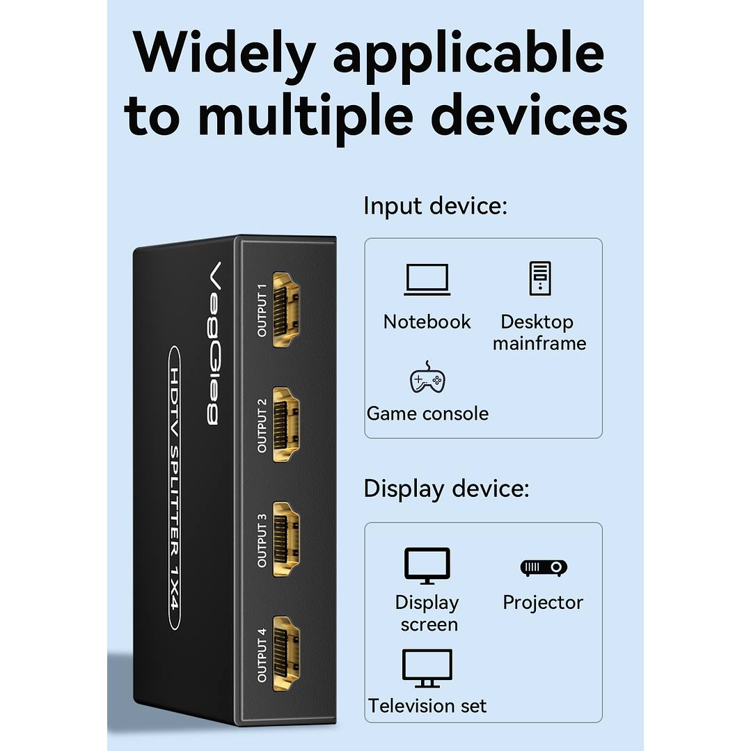 Splitter HDMI 1x8 VegGieg V-HD08 | Distribuidor HDMI 4K | 1 Entrada 8 Salidas | Plug & Play 5