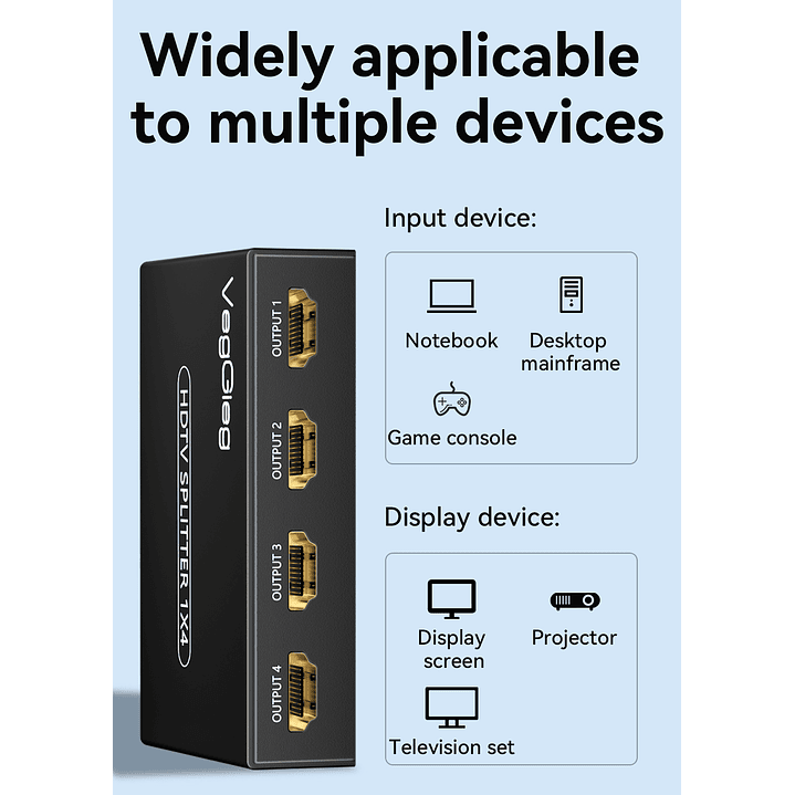 Splitter HDMI 1x8 VegGieg V-HD08 | Distribuidor HDMI 4K | 1 Entrada 8 Salidas | Plug & Play 5