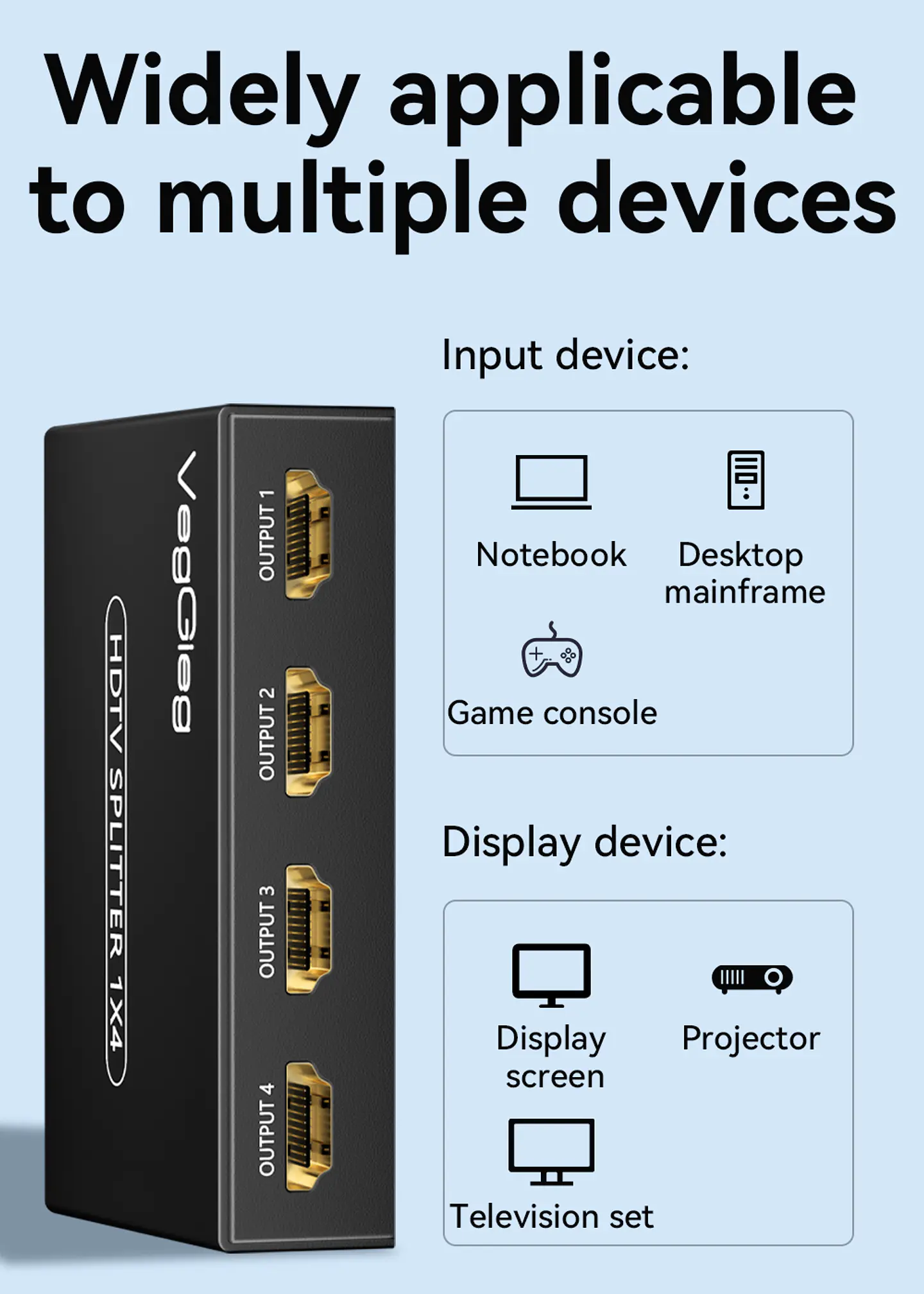 Splitter HDMI 1x8 VegGieg V-HD08 | Distribuidor HDMI 4K | 1 Entrada 8 Salidas | Plug & Play 5