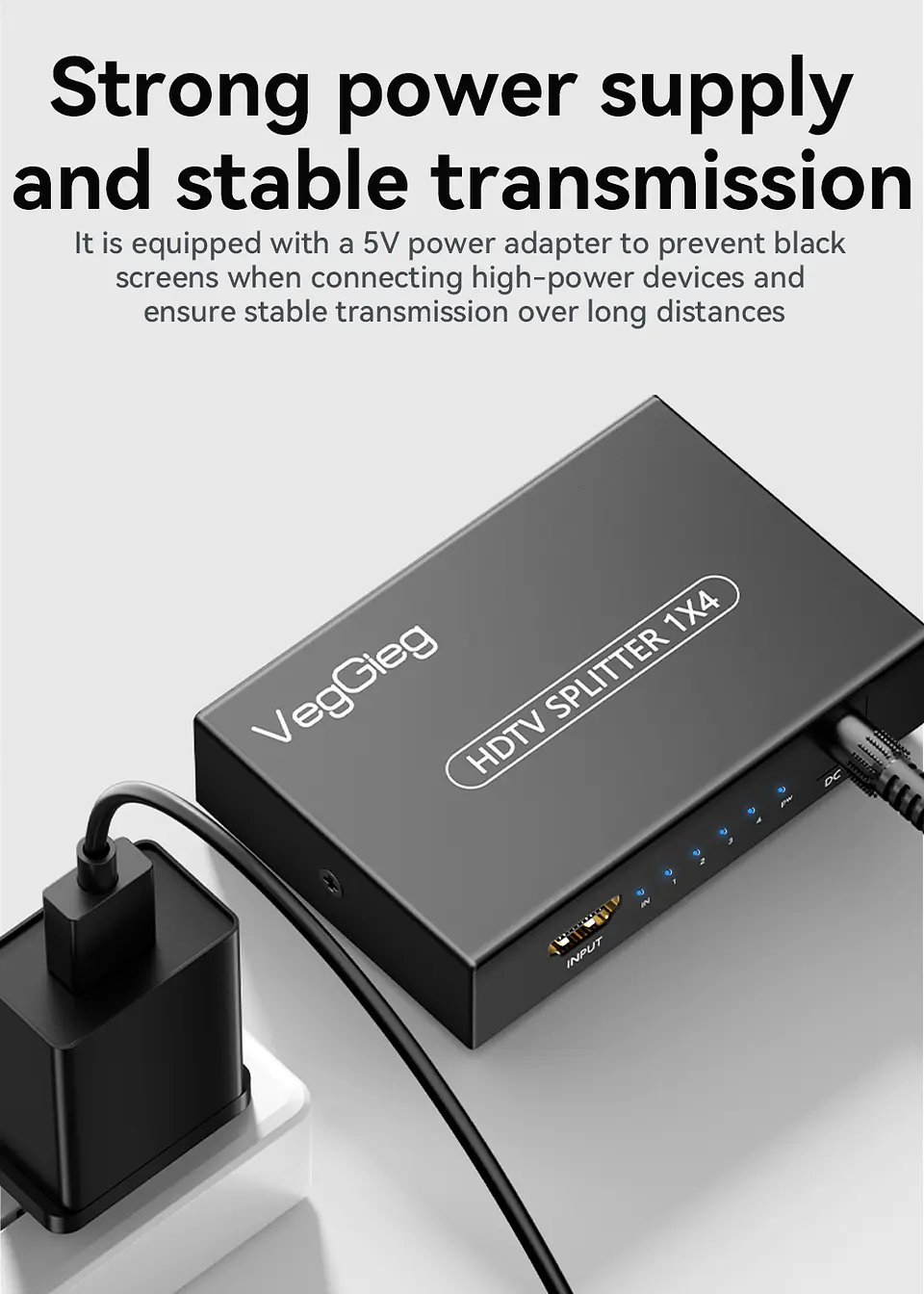 Splitter HDMI 1x8 VegGieg V-HD08 | Distribuidor HDMI 4K | 1 Entrada 8 Salidas | Plug & Play 8