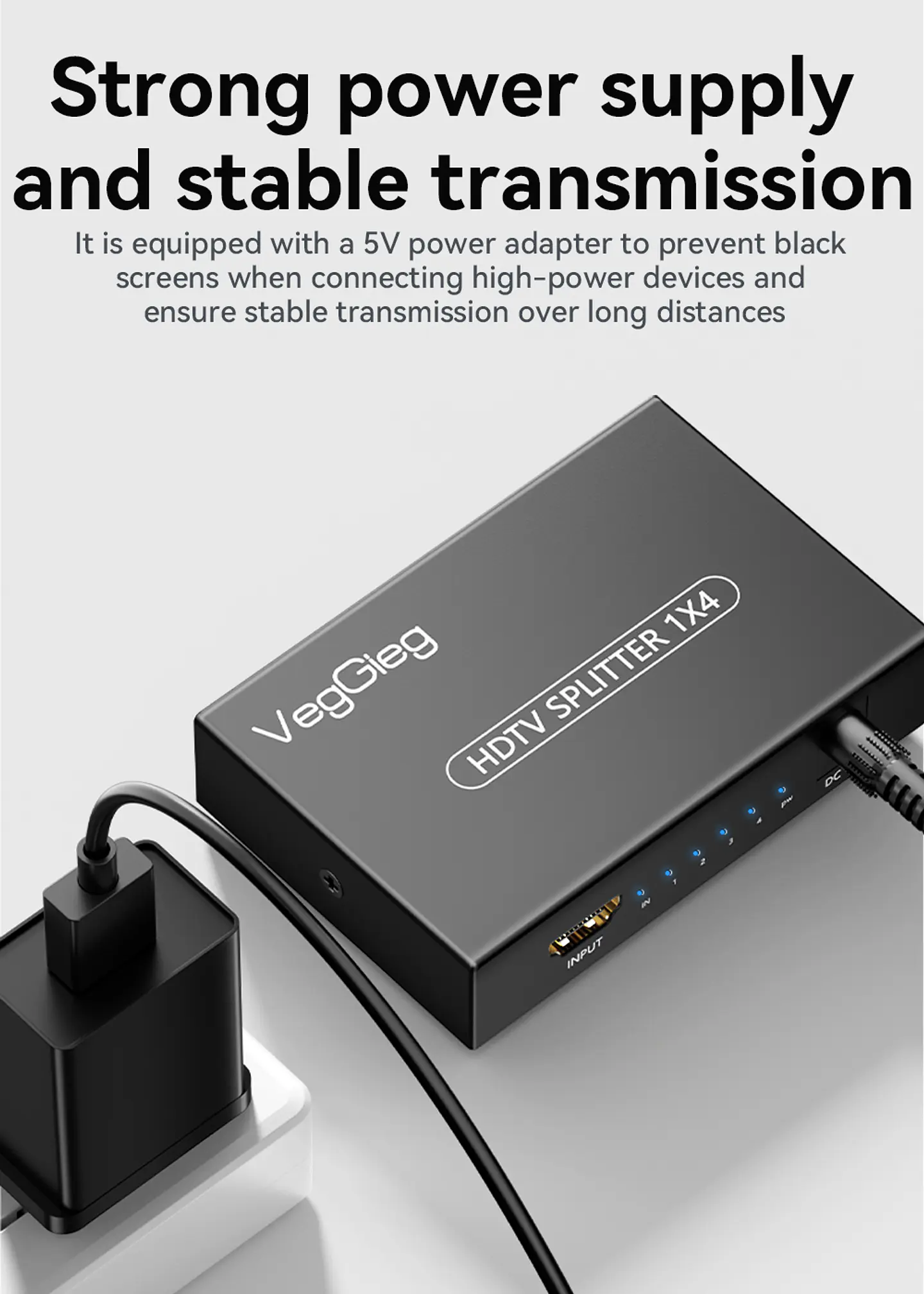 Splitter HDMI 1x4 VegGieg V-HD07 | Distribuidor HDMI 4K | 1 Entrada 4 Salidas | Plug & Play 5