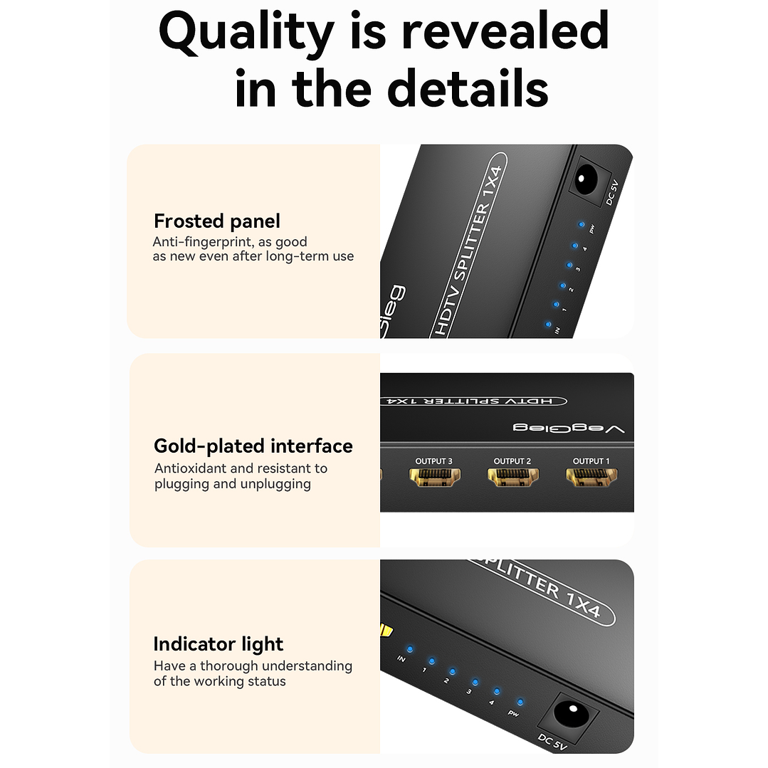 Splitter HDMI 1x4 VegGieg V-HD07 | Distribuidor HDMI 4K | 1 Entrada 4 Salidas | Plug & Play 6