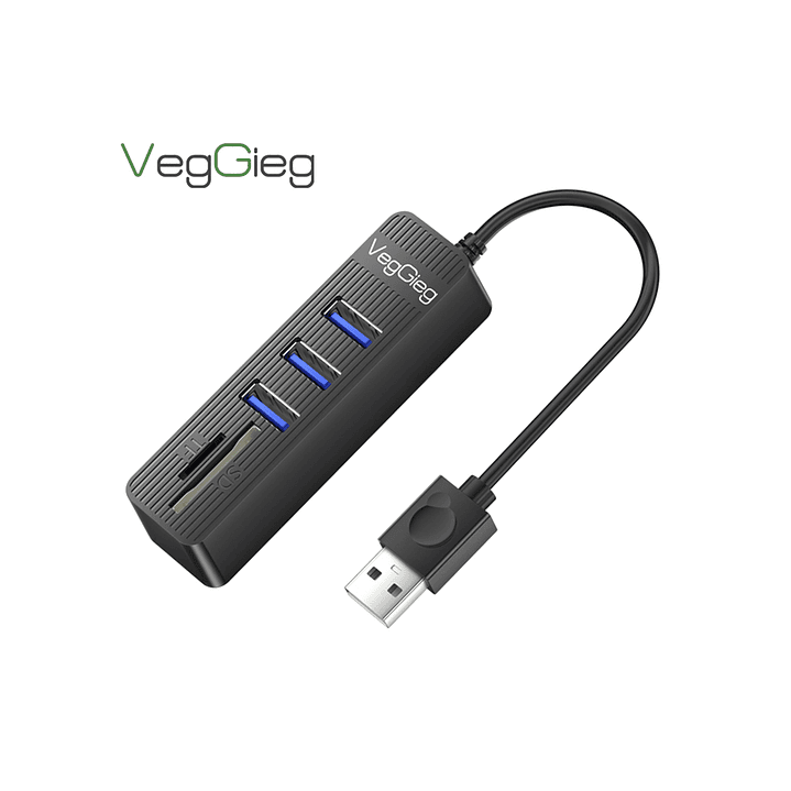 Hub USB 5 en 1 VegGieg V-C303 | 3 Puertos USB + Lector SD / MicroSD | USB 2.0 | Laptop / PC 1