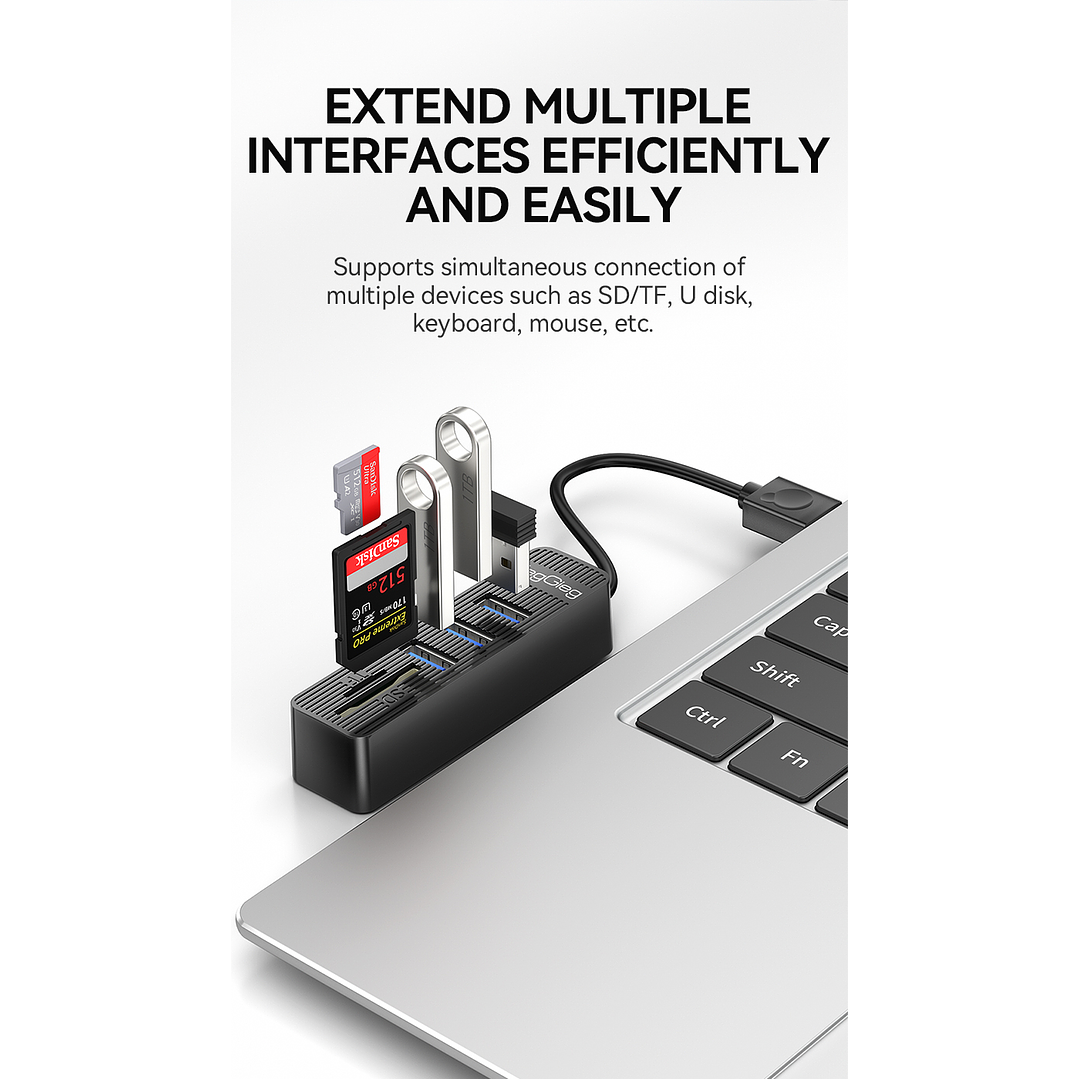 Hub USB 5 en 1 VegGieg V-C303 | 3 Puertos USB + Lector SD / MicroSD | USB 2.0 | Laptop / PC 3