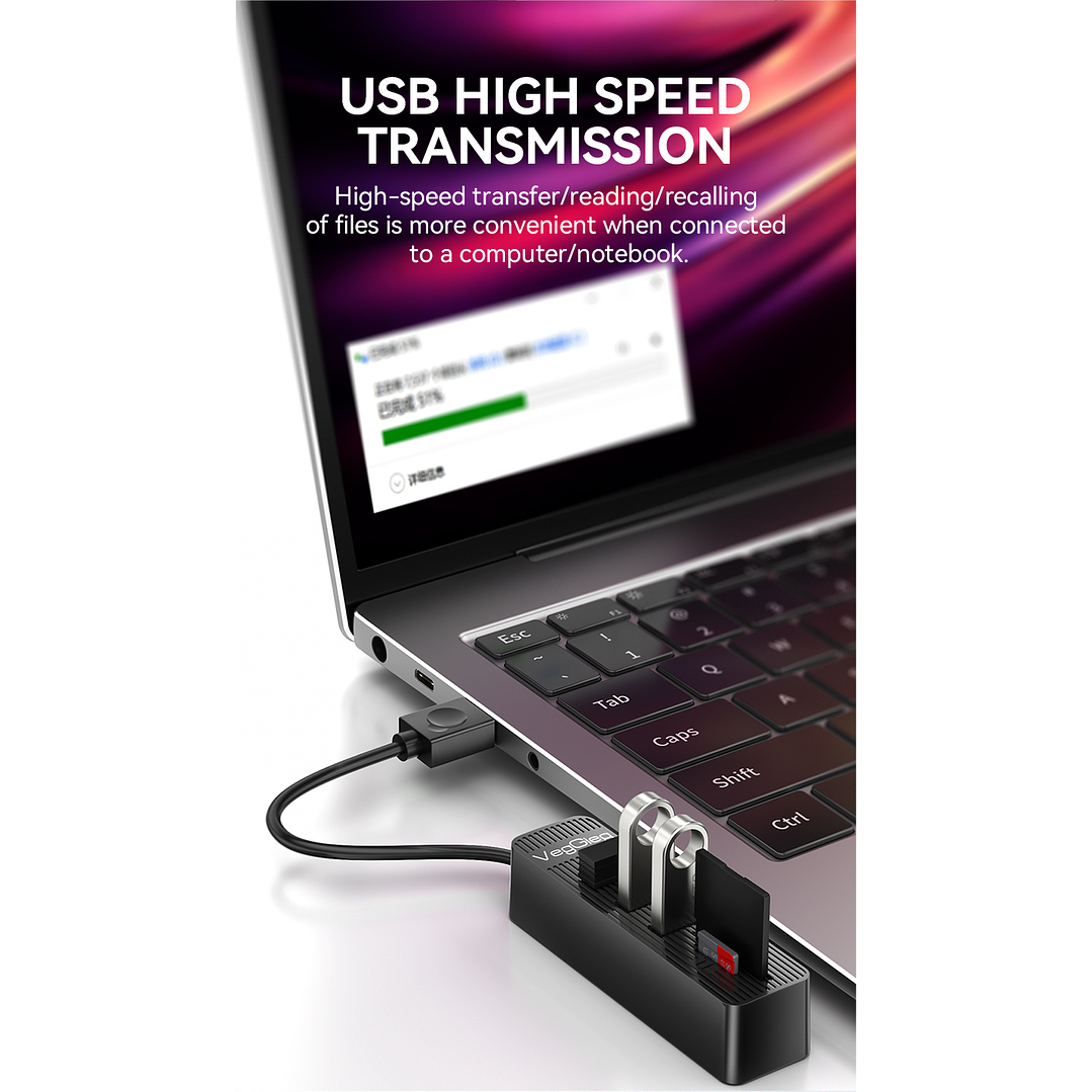 Hub USB 5 en 1 VegGieg V-C303 | 3 Puertos USB + Lector SD / MicroSD | USB 2.0 | Laptop / PC 6