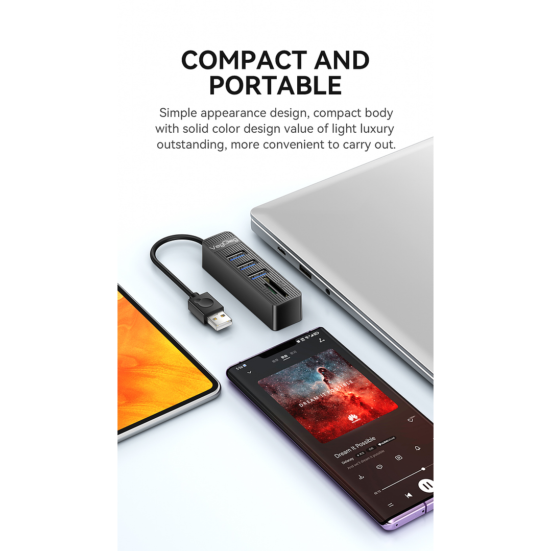 Hub USB 5 en 1 VegGieg V-C303 | 3 Puertos USB + Lector SD / MicroSD | USB 2.0 | Laptop / PC 9