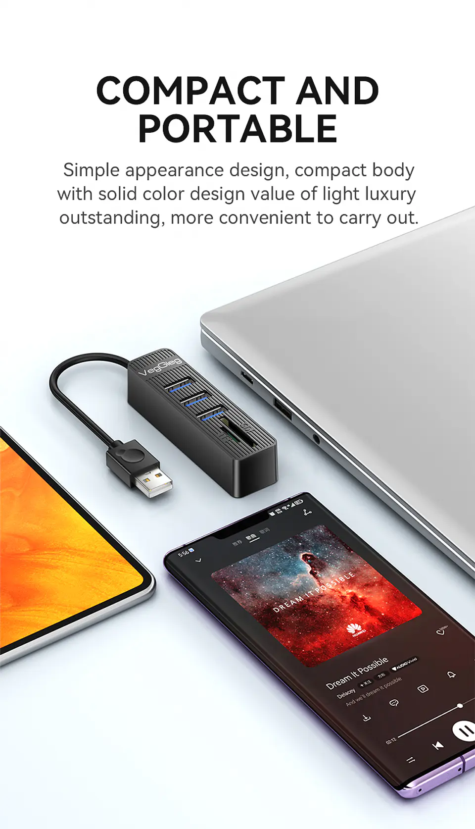 Hub USB 5 en 1 VegGieg V-C303 | 3 Puertos USB + Lector SD / MicroSD | USB 2.0 | Laptop / PC 9