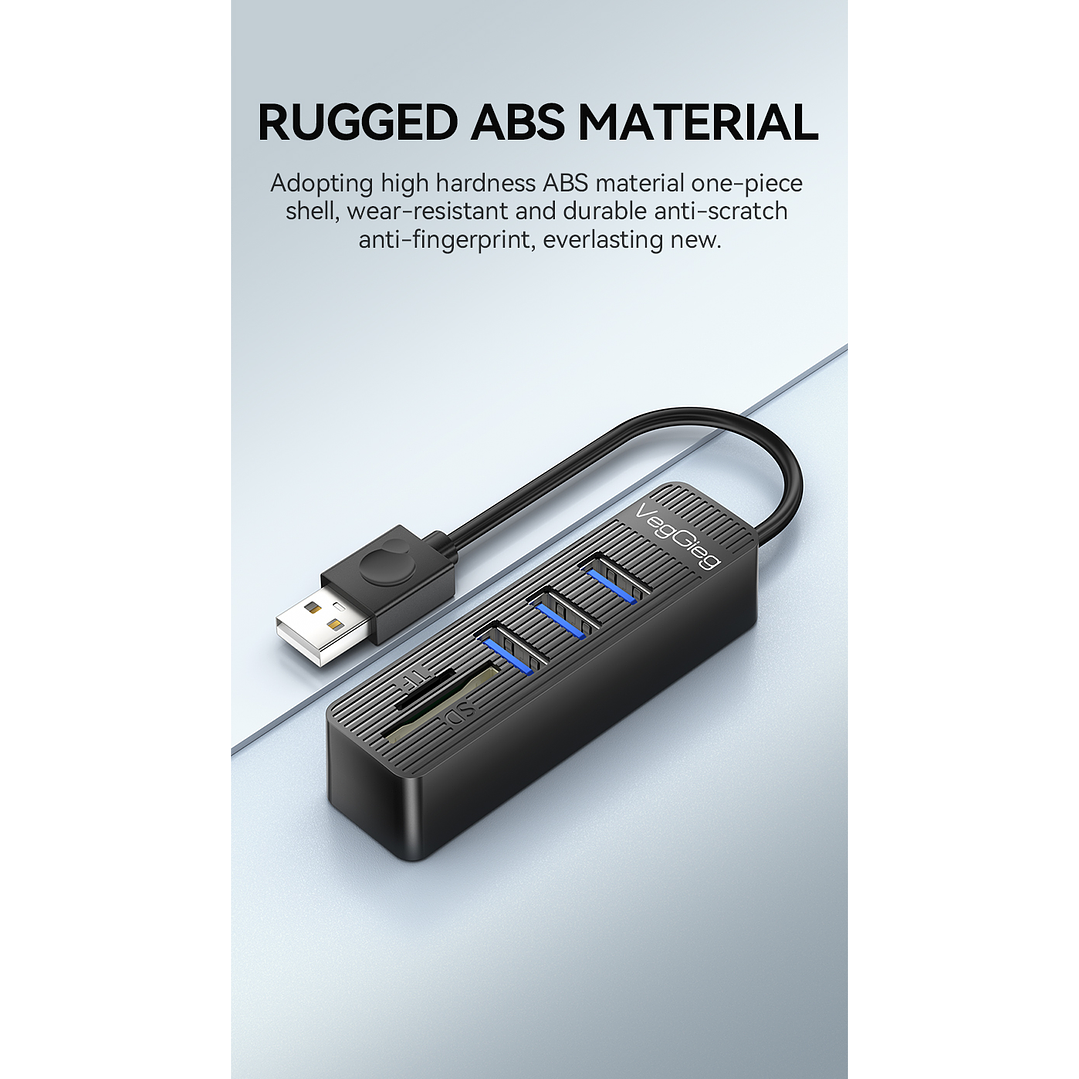 Hub USB 5 en 1 VegGieg V-C303 | 3 Puertos USB + Lector SD / MicroSD | USB 2.0 | Laptop / PC 10