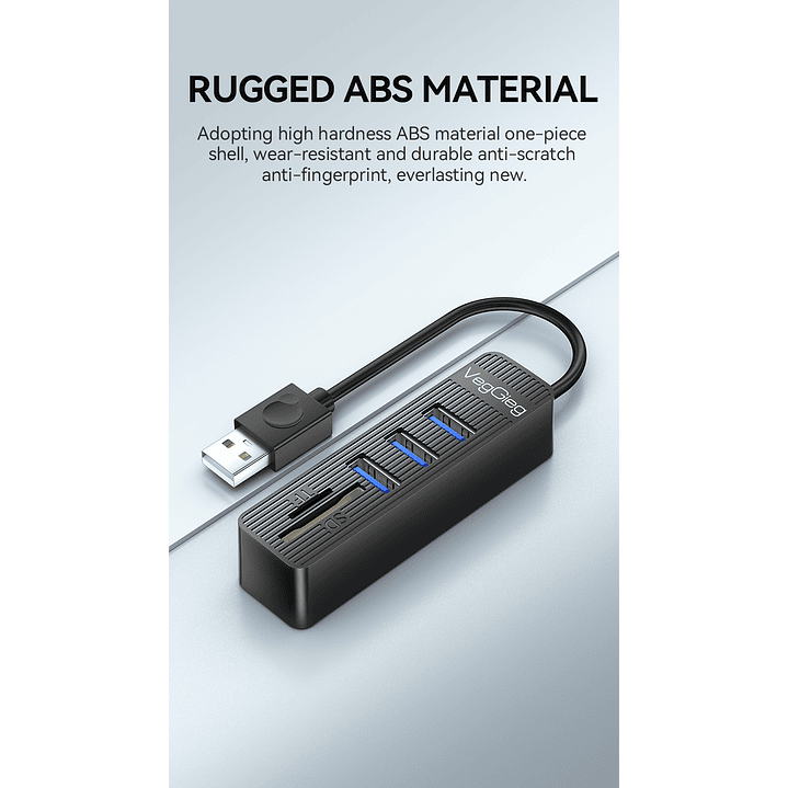 Hub USB 5 en 1 VegGieg V-C303 | 3 Puertos USB + Lector SD / MicroSD | USB 2.0 | Laptop / PC 10