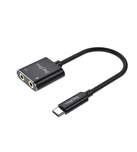 Adaptador Audio USB-C a 3.5mm + Mic VegGieg V-K105 | Tarjeta de Sonido Externa | Laptop / Android