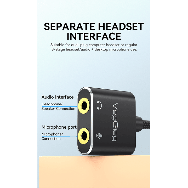 Adaptador Audio USB-C a 3.5mm + Mic VegGieg V-K105 | Tarjeta de Sonido Externa | Laptop / Android 2