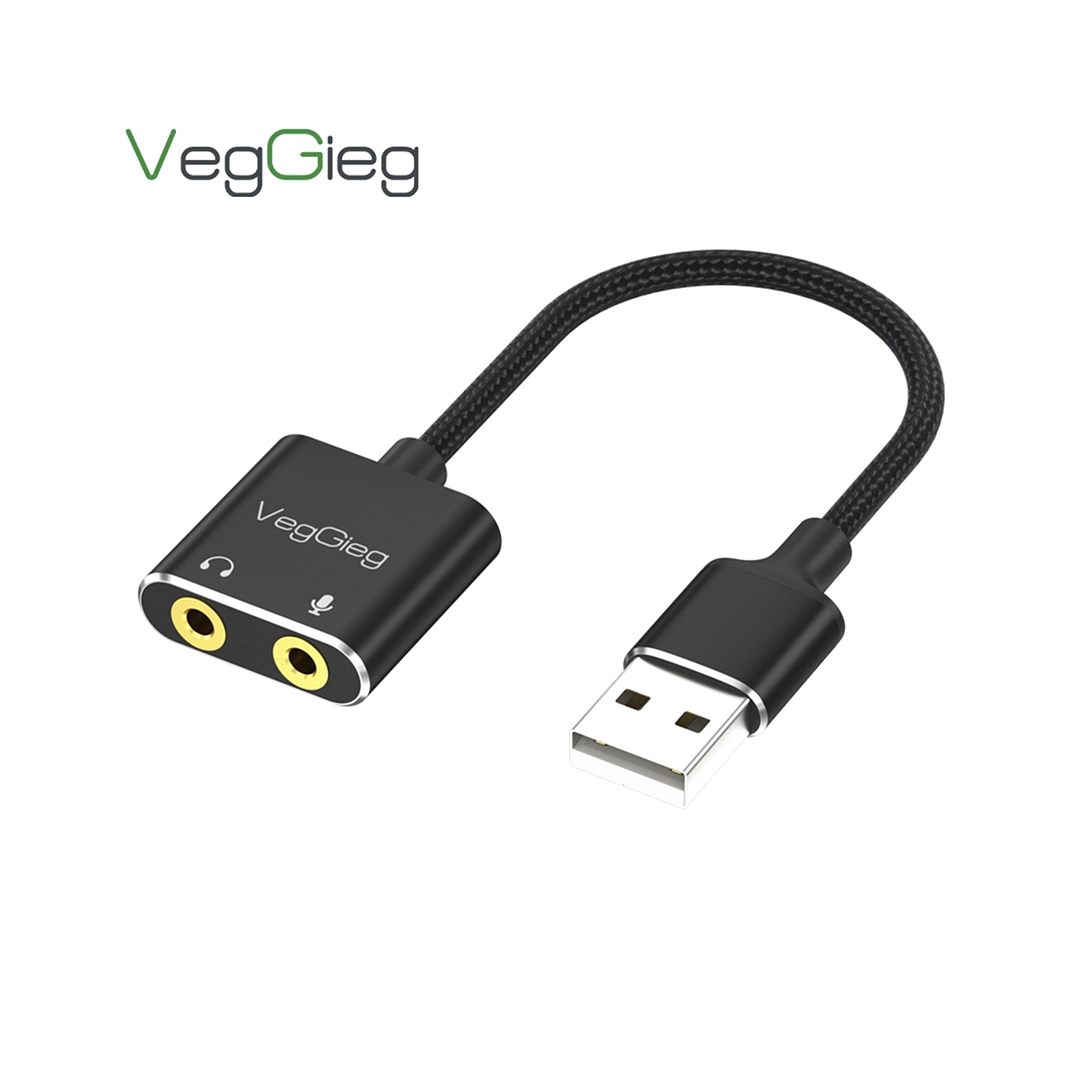 Adaptador USB a Audio 3.5mm + Mic VegGieg V-K103 | Tarjeta de Sonido USB | Plug & Play 1