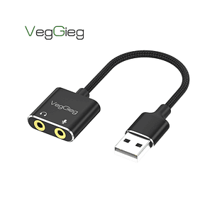 Adaptador USB a Audio 3.5mm + Mic VegGieg V-K103 | Tarjeta de Sonido USB | Plug & Play