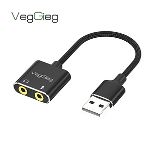 Adaptador USB a Audio 3.5mm + Mic VegGieg V-K103 | Tarjeta de Sonido USB | Plug & Play
