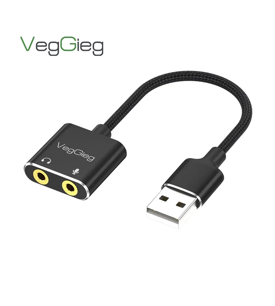 Adaptador USB a Audio 3.5mm + Mic VegGieg V-K103 | Tarjeta de Sonido USB | Plug & Play 1
