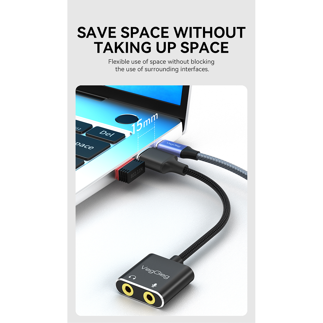 Adaptador USB a Audio 3.5mm + Mic VegGieg V-K103 | Tarjeta de Sonido USB | Plug & Play 4