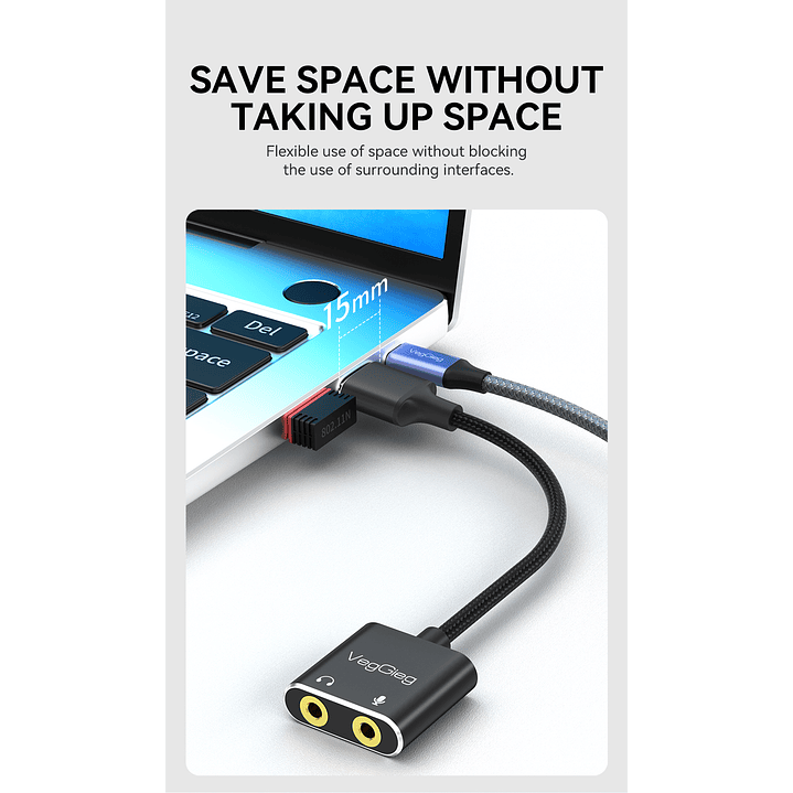 Adaptador USB a Audio 3.5mm + Mic VegGieg V-K103 | Tarjeta de Sonido USB | Plug & Play 4