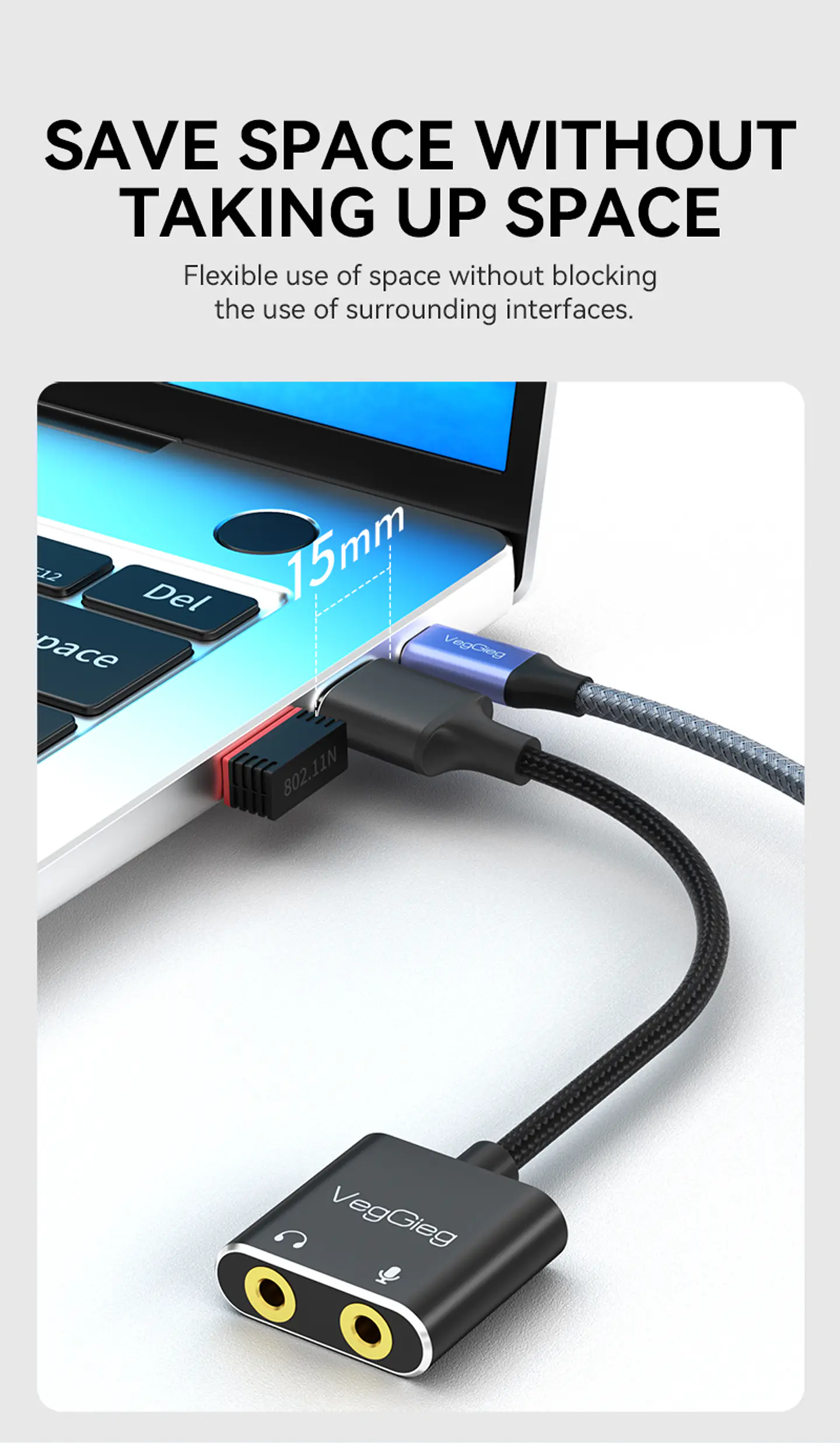 Adaptador USB a Audio 3.5mm + Mic VegGieg V-K103 | Tarjeta de Sonido USB | Plug & Play 4